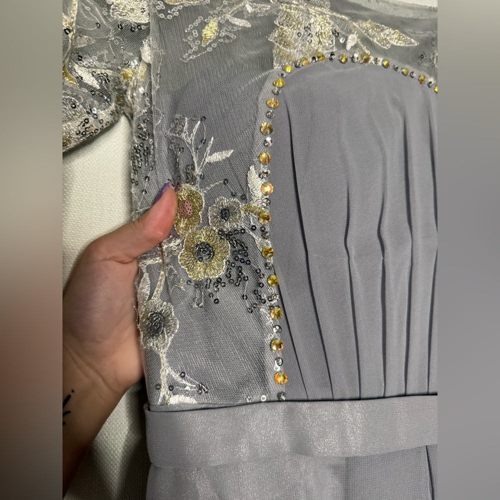 Dori Squeen Dove Grey Sequin Rhinestone Formal Dress - Picture 5 of 13
